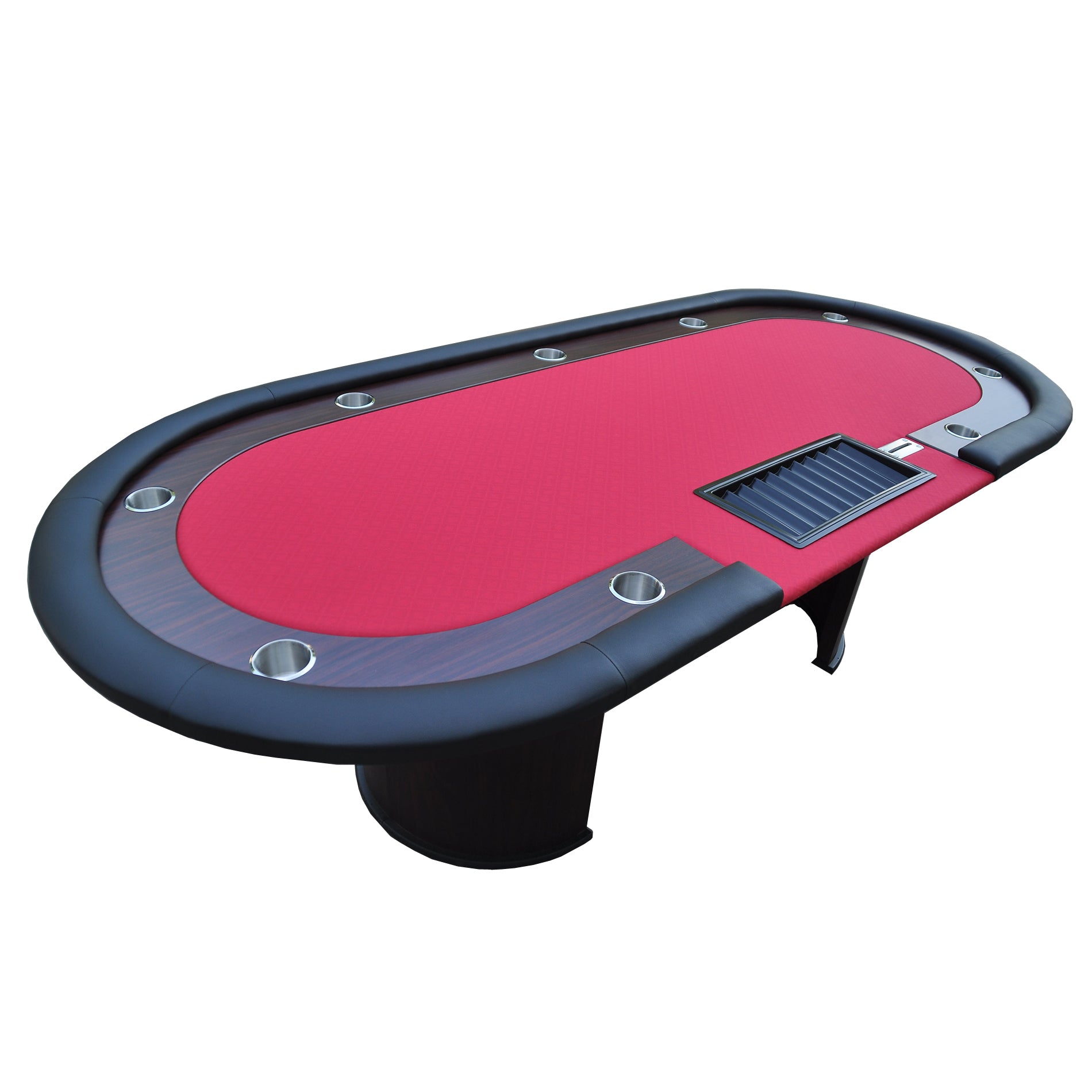 96" 9 Players Oval Red Waterproof Surface Red Racetrack Casino Game Texas Hold'Em Poker Table With Tray & Dropbox Red Wood