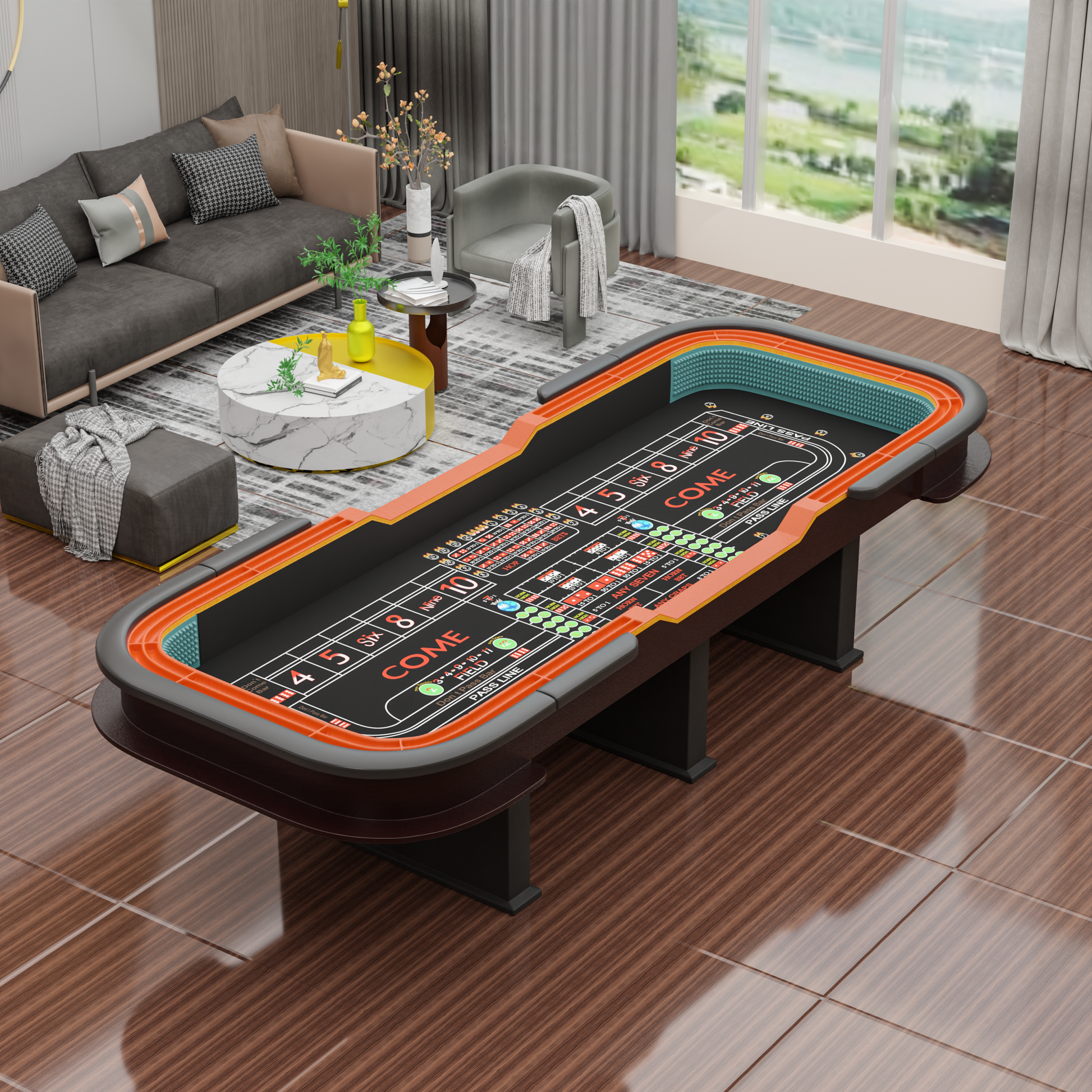 136" 12 Feet Deluxe Craps Black Waterproof Felt Casino Dice Game Poker Table Black Modern Wood