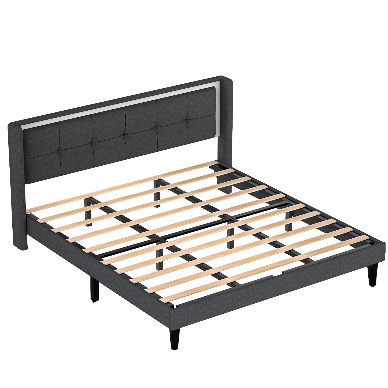 Queen Size Upholstered Platform Bed Frame With Headboard And Sturdy Wooden Slats, High Load Bearing Capacity, Non Slip And Noiseless, No Springs Required, Easy To Assemble, Dark Gray Bed Dark Grey Metal & Wood