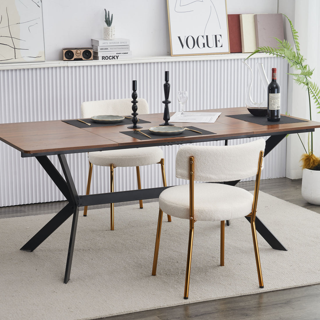 Set Of 4 Mid Century Modern Dining Chairs Teddy Fabric Upholstered Curved Back Metal Frame Beigeelegant And Comfortable Kitchen Chairs Beige Metal