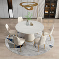 53 Inch Sintered Stone Carrara White Dining Table With 6Pcs Chairs White Dining Room American Design Sintered Stone