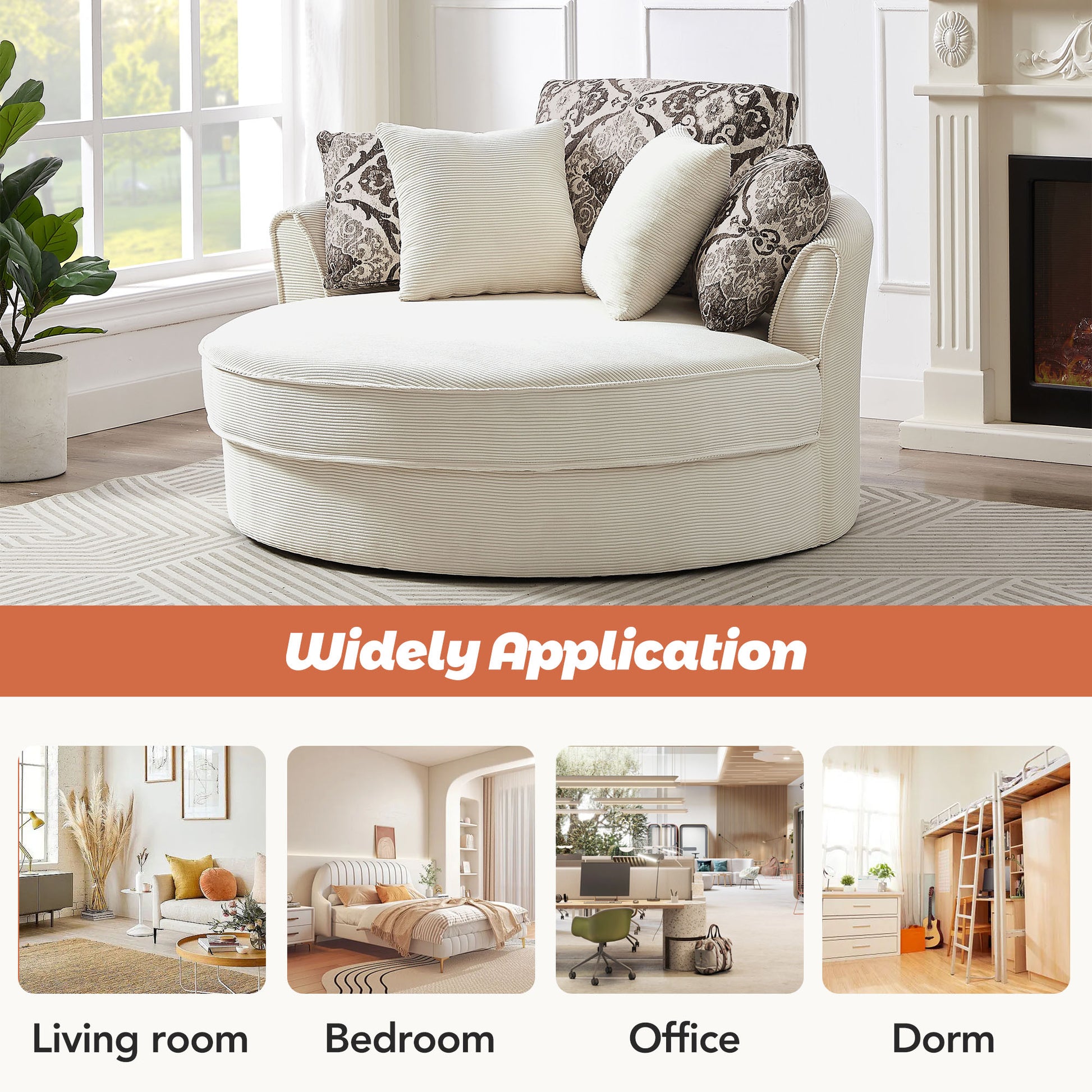 Swivel Accent Barrel Chair With 5 Movable Pillow 360 Degree Swivel Round Sofa Chair For Living Room,Bedroom, Hotel, Beige Beige Foam Corduroy