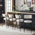 Set Of 4 Modern Teddy Fabric Upholstered Bar Stools Metal Base High Stool Suitable For Kitchen, Dining And Living Room Beige Stylish And Comfortable Island Seating Beige Metal