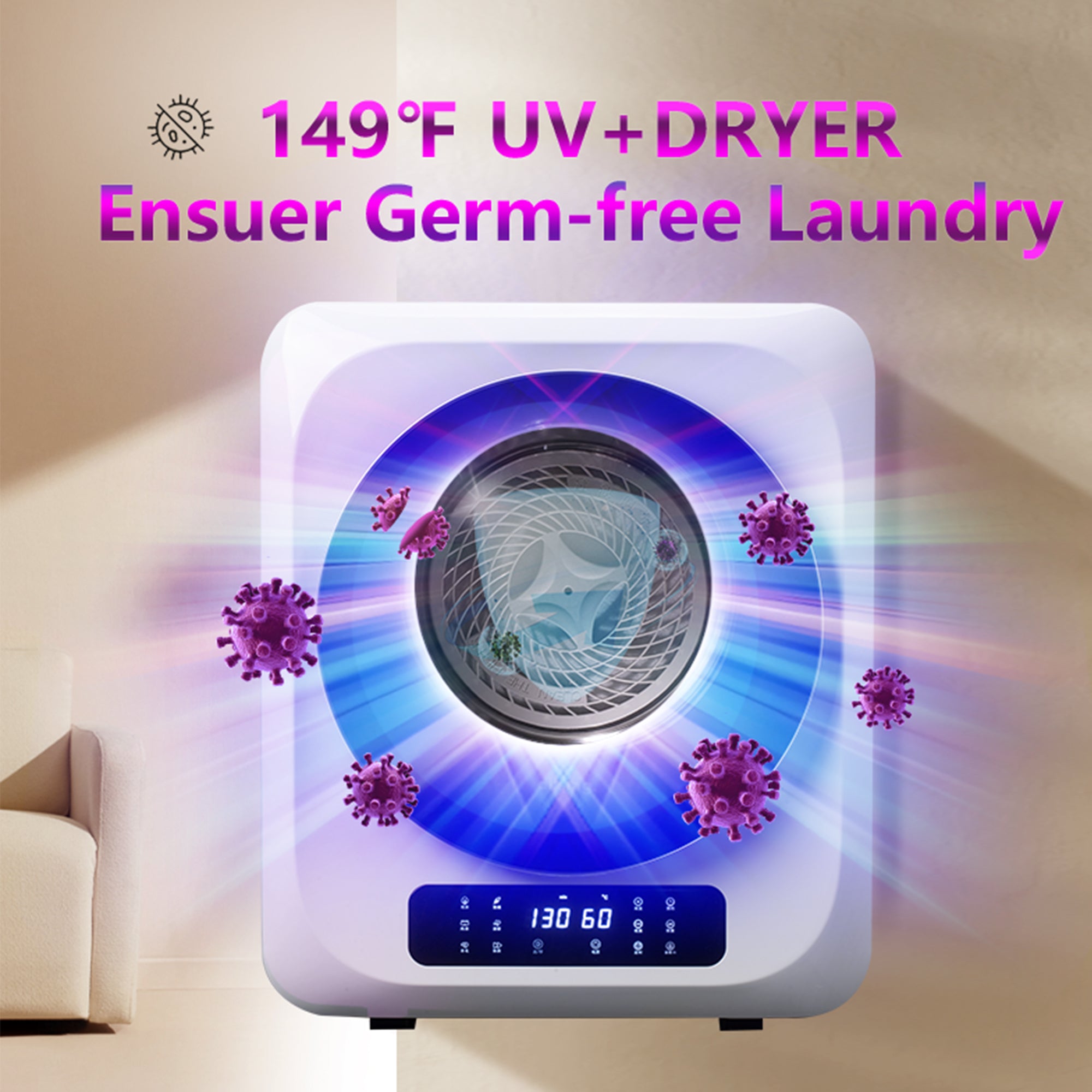 6.6lbs Portable Mini Cloth Dryer Machine FCC white-abs+steel(q235)