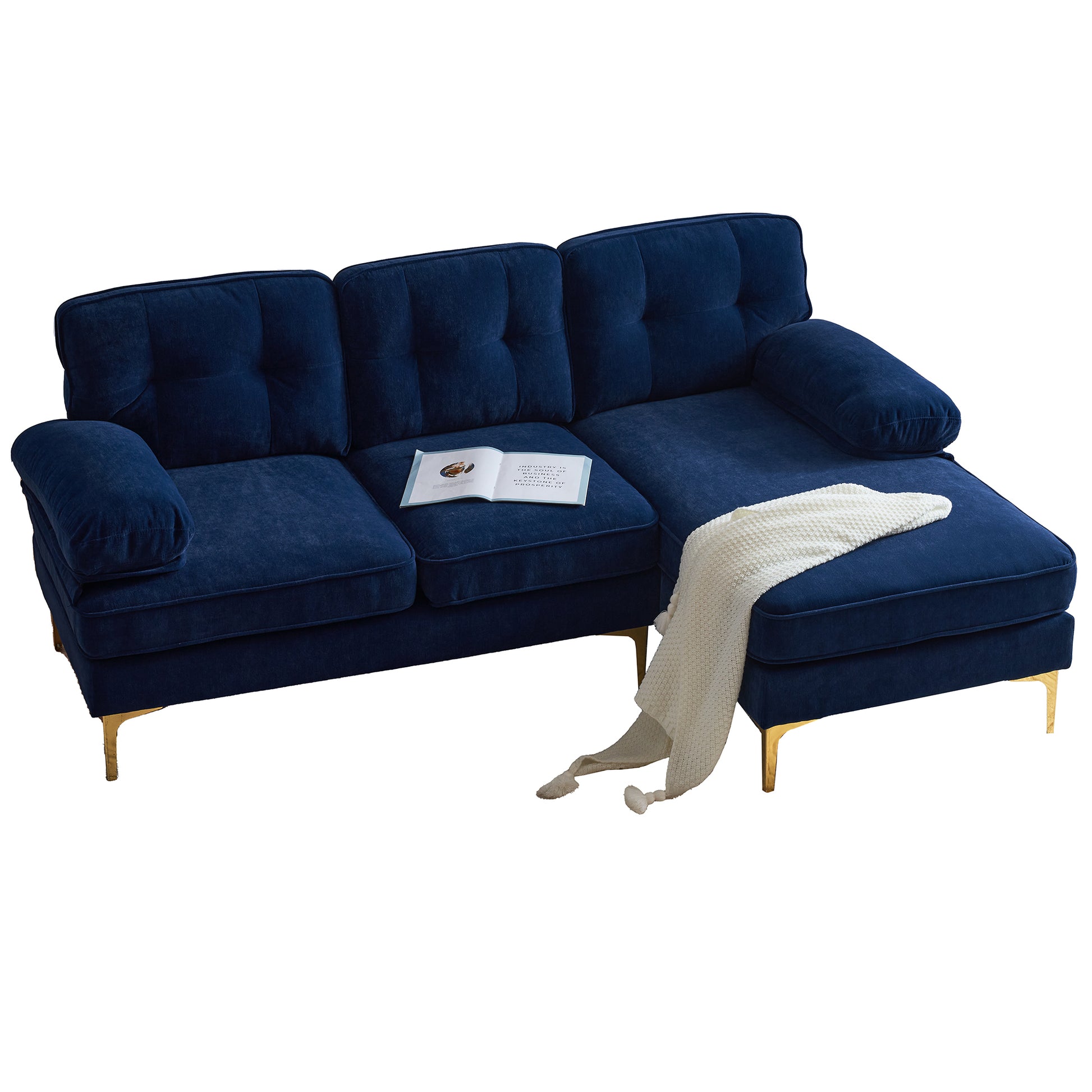 83" Modern Sectional Sofas Couches Velvet L Shaped Couches For Living Room, Bedroom, Blue Blue Foam Velvet