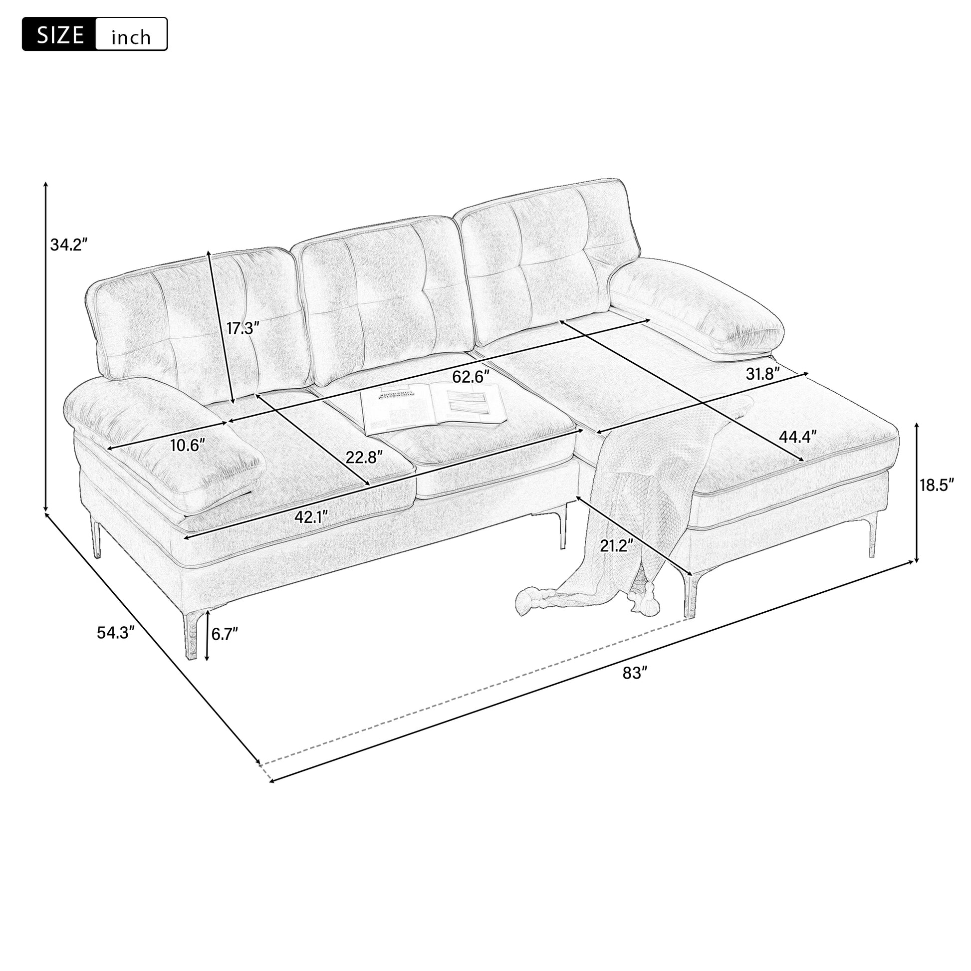 83" Modern Sectional Sofas Couches Velvet L Shaped Couches For Living Room, Bedroom, Light Grey Light Grey Foam Velvet