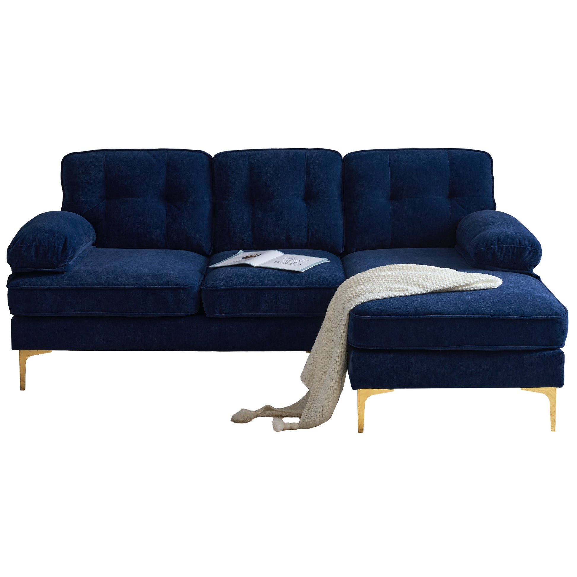 83" Modern Sectional Sofas Couches Velvet L Shaped Couches For Living Room, Bedroom, Blue Blue Foam Velvet