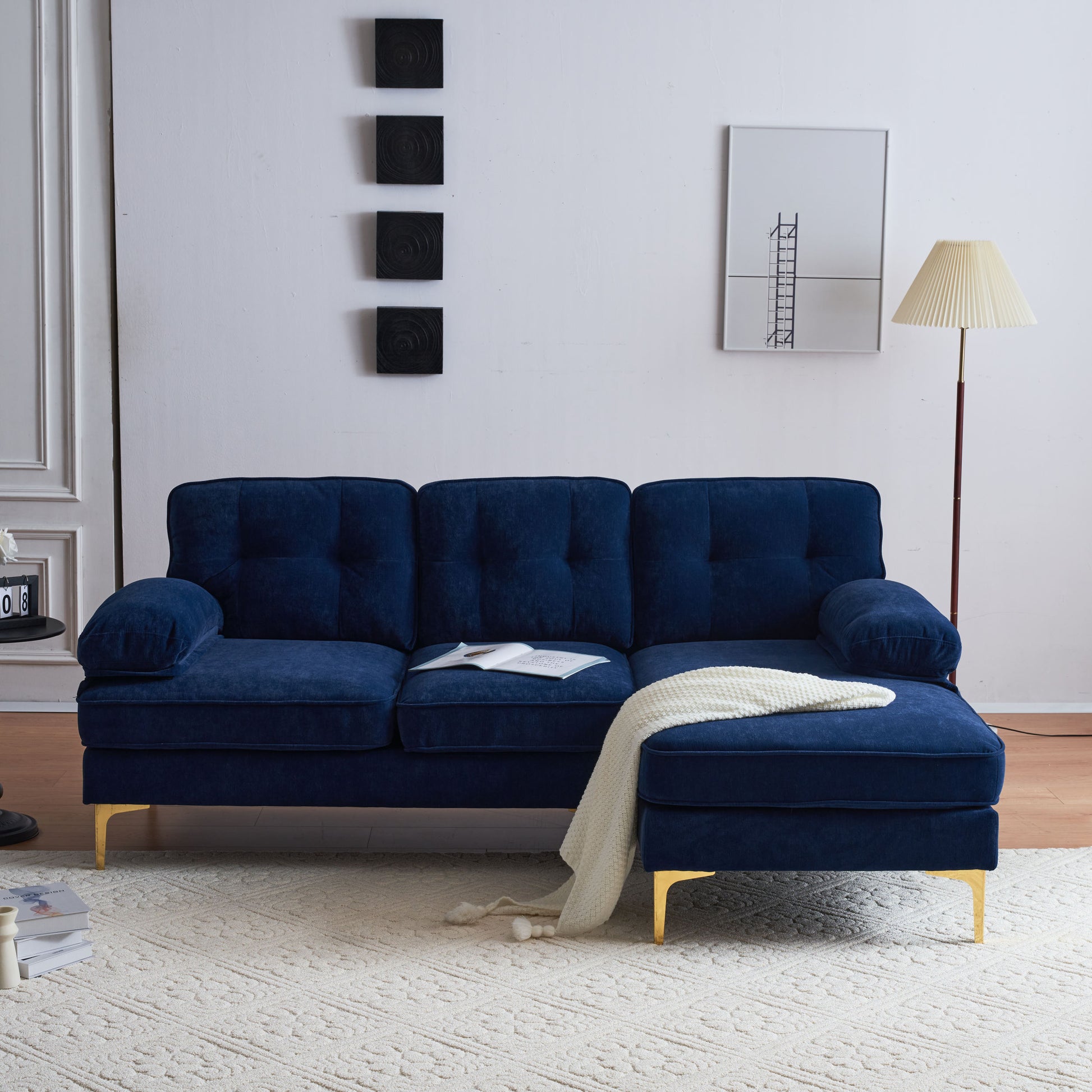 83" Modern Sectional Sofas Couches Velvet L Shaped Couches For Living Room, Bedroom, Blue Blue Foam Velvet