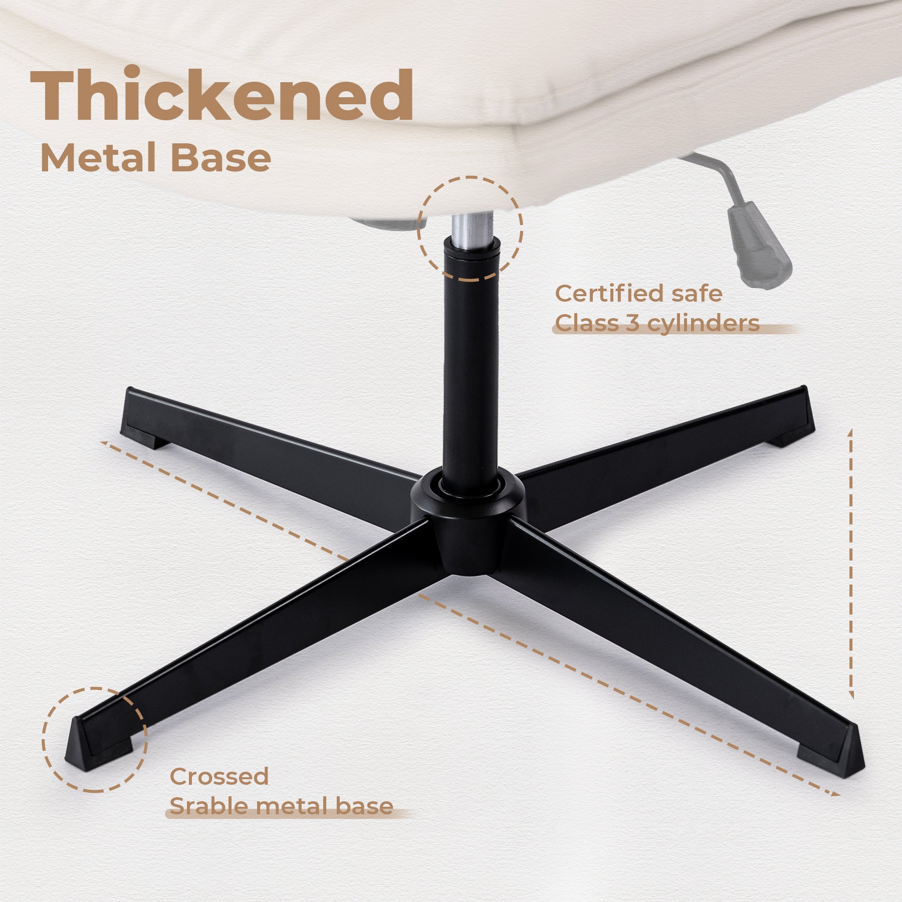 Large Size Armless Home Office Desk Chair Vanity Chair No Wheels Wood Beige Primary Living Space Foam American Design,Casual,Contemporary,Minimalist,Modern Handle Office Chairs Solid Back Foam Adjustable Height Leather