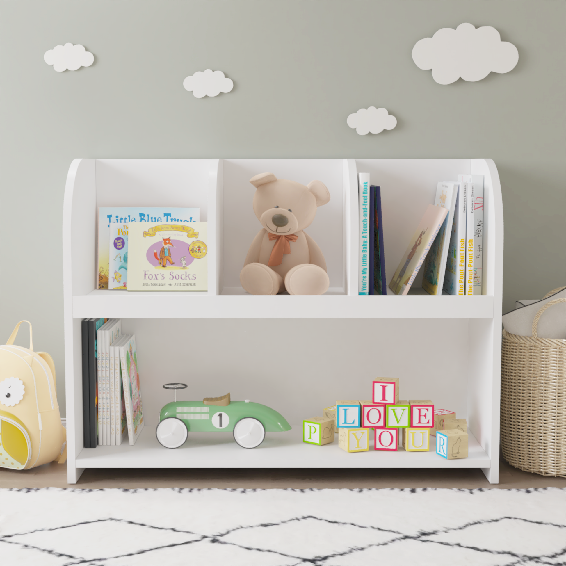 Kids Bookcase With 4 Compartments, Storage Book Shelf, Storage Display, Rack,Toy Organizer For Children'S Room, Playroom, Nursery White Mdf