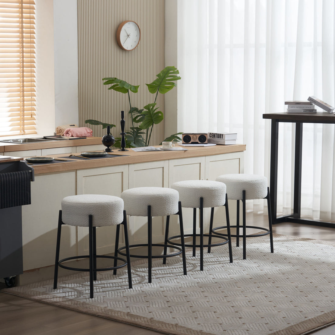 24" Tall, Round Bar Stools, Set Of 2 Contemporary Upholstered Dining Stools For Kitchens, Coffee Shops And Bar Stores Includes Sturdy Hardware Support Legs Beige Foam