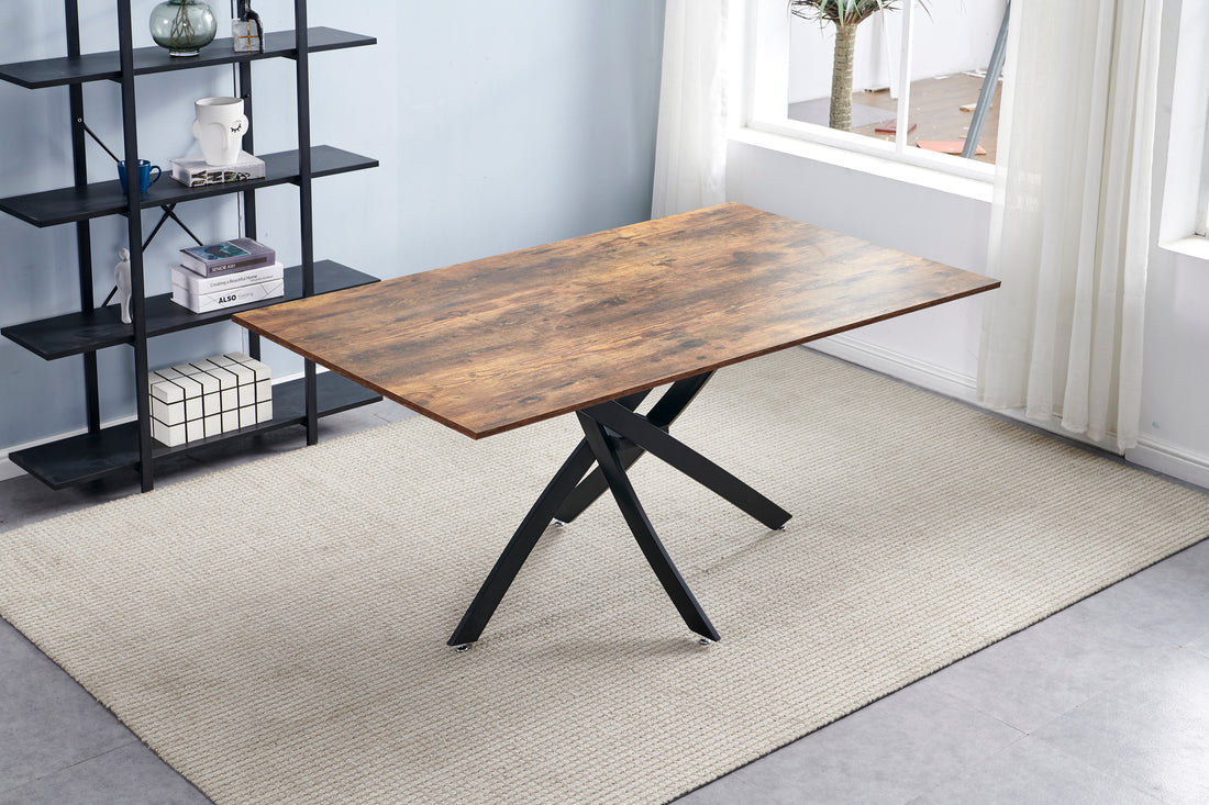 Rectangle Mdf Dining Table, Printed Walnut Table Top And Black Metal Base Walnut Mdf