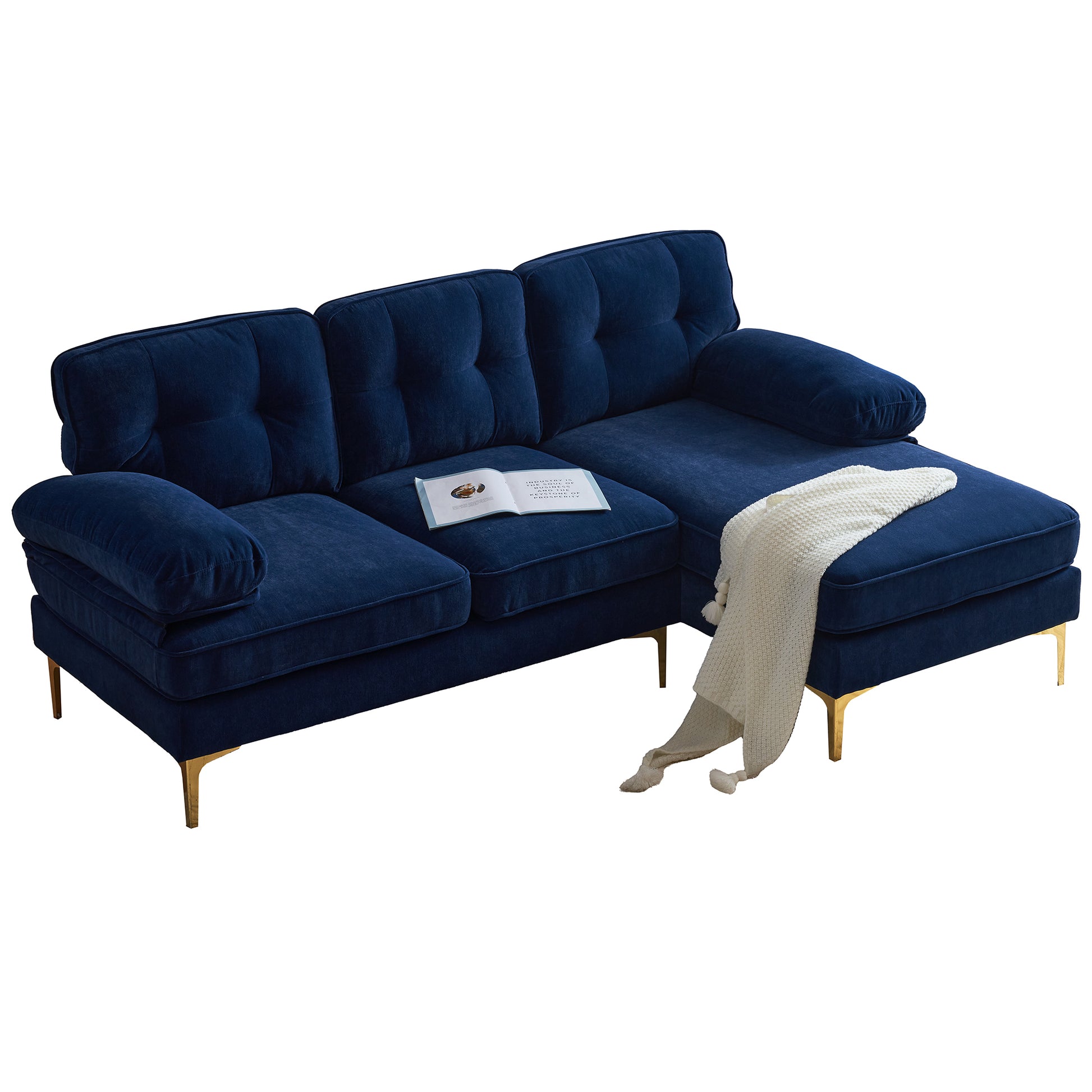 83" Modern Sectional Sofas Couches Velvet L Shaped Couches For Living Room, Bedroom, Blue Blue Foam Velvet