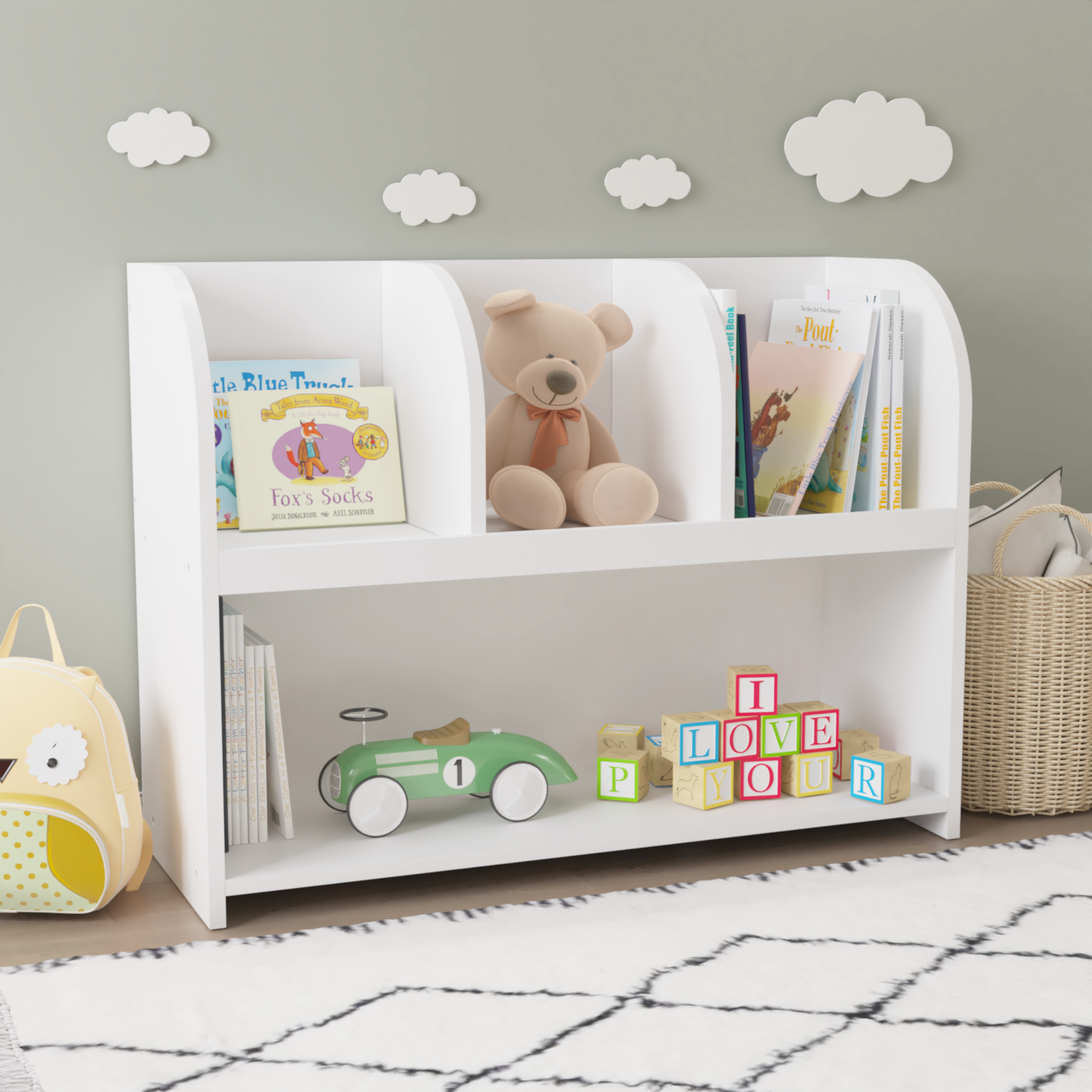 Kids Bookcase with 4 Compartments, Storage Book