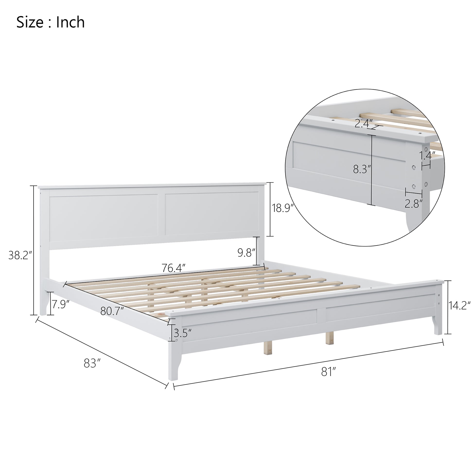 Modern White Solid Wood King Platform Bed Old Sku:Wf283526Aak White Solid Wood