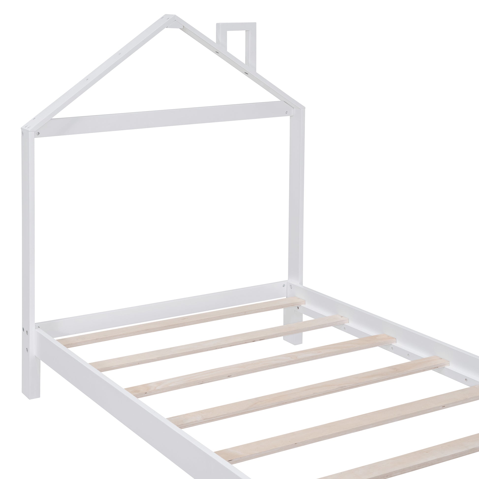 Twin Size Wood Platform Bed With House Shaped Headboard And Footboard Bench,White White Wood