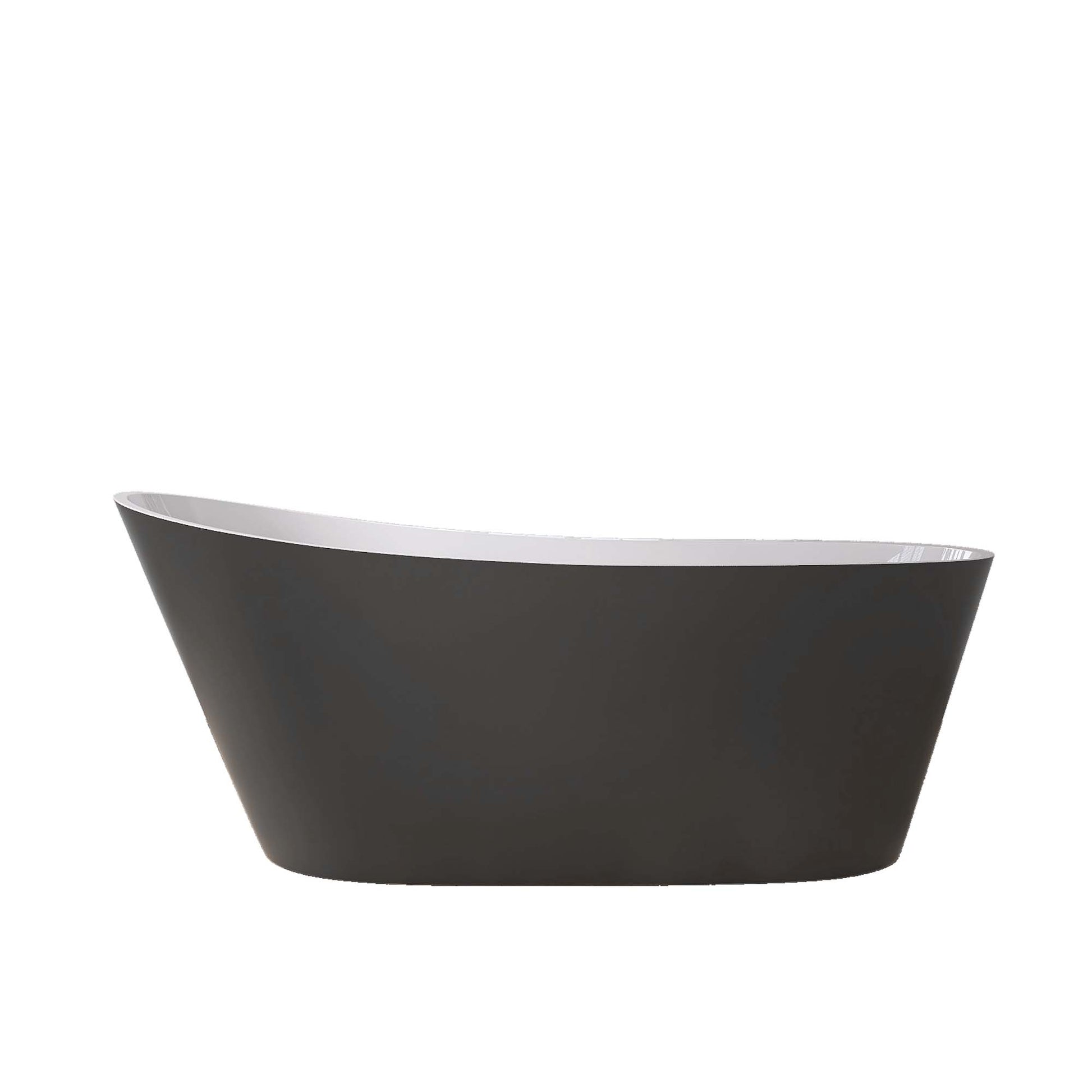 67" Acrylic Freestanding Bathtub Matte Grey Modern Stand Alone Soaking Bathtub, Brushed Nickel Drain And Minimalist Linear Design Overflow Included White Gray Oval Bathroom Freestanding Tubs Matte 61 69 In Contemporary,Modern,Vintage Soaking Center Front