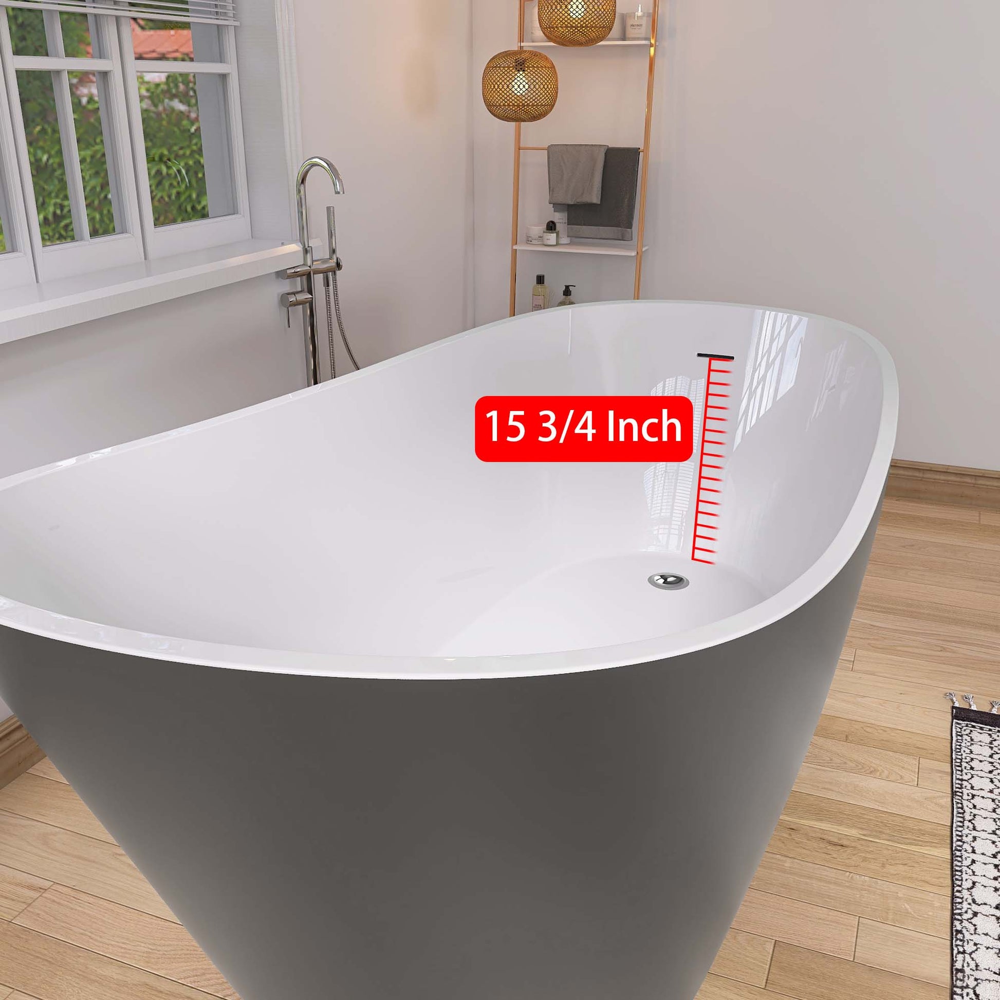 59" Acrylic Freestanding Bathtub Matte Grey Modern Stand Alone Soaking Bathtub, Brushed Nickel Drain And Minimalist Linear Design Overflow Included White Gray Oval Bathroom Freestanding Tubs Matte 59 61 In Contemporary,Modern,Vintage Soaking Center Front