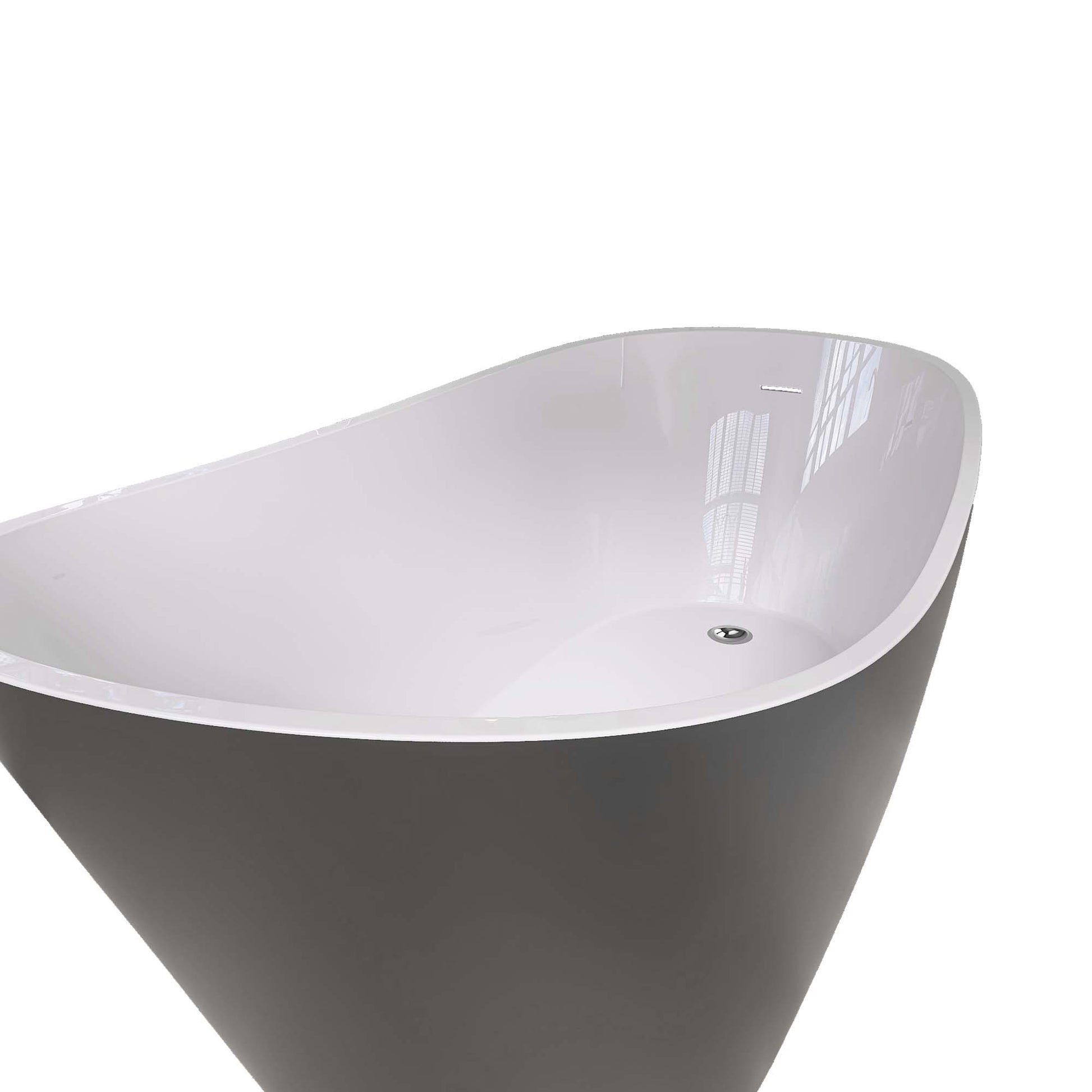 67" Acrylic Freestanding Bathtub Matte Grey Modern Stand Alone Soaking Bathtub, Brushed Nickel Drain And Minimalist Linear Design Overflow Included White Gray Oval Bathroom Freestanding Tubs Matte 61 69 In Contemporary,Modern,Vintage Soaking Center Front