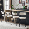 Set Of 4 Modern Teddy Fabric Upholstered Bar Stools Metal Base High Stool Suitable For Kitchen, Dining And Living Room Beige Stylish And Comfortable Island Seating Beige Metal