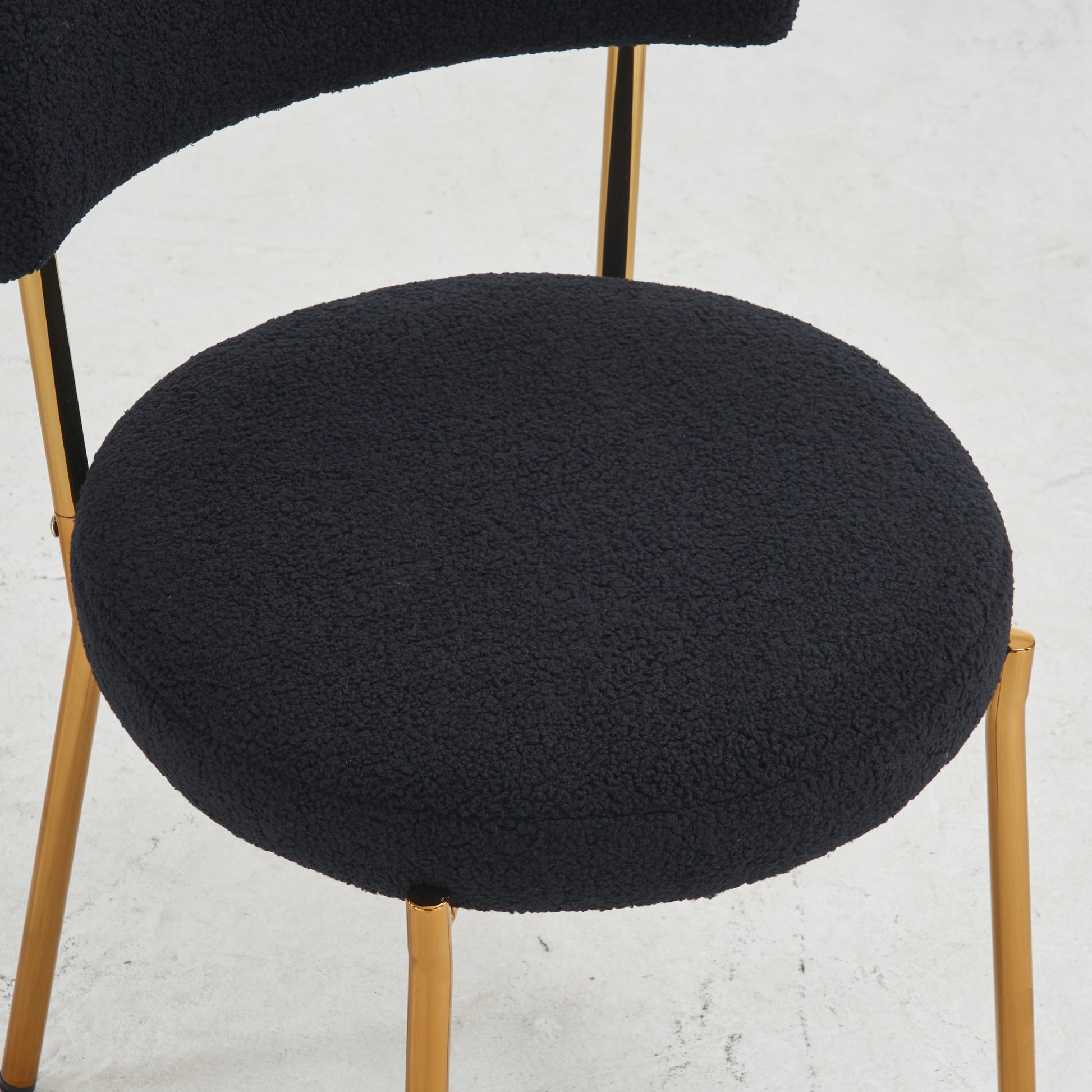 Set Of 2 Mid Century Modern Dining Chairs Teddy Fabric Upholstery Curved Back Metal Frame Black Elegant And Comfortable Kitchen Chairs Black Metal
