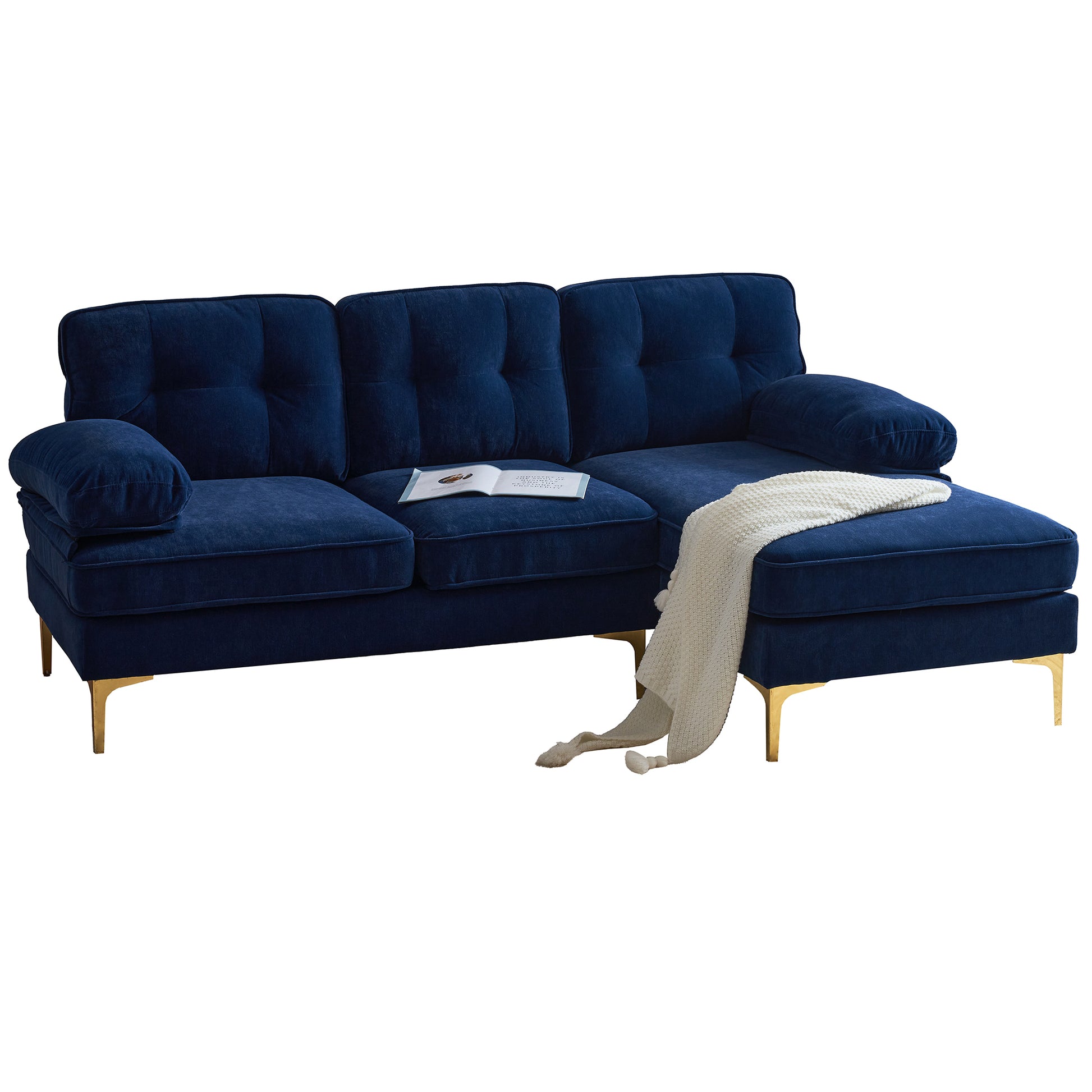 83" Modern Sectional Sofas Couches Velvet L Shaped Couches For Living Room, Bedroom, Blue Blue Foam Velvet