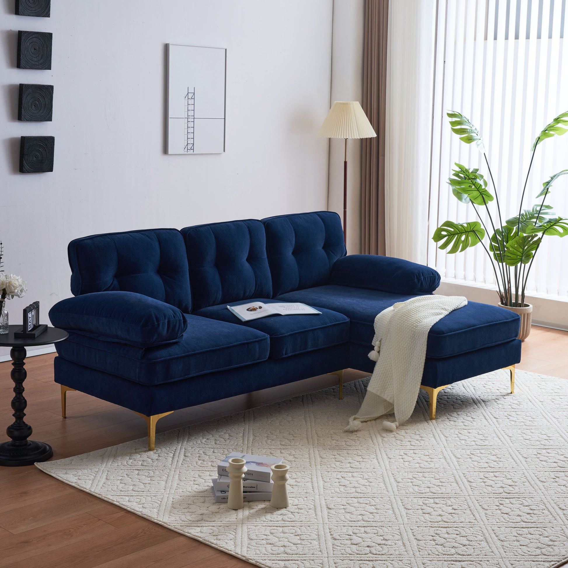 83" Modern Sectional Sofas Couches Velvet L Shaped Couches For Living Room, Bedroom, Blue Blue Foam Velvet