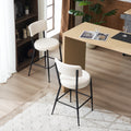 Set Of 2 Modern Teddy Fabric Upholstered Bar Stools Metal Base High Stool Suitable For Kitchen, Dining And Living Room Beige Stylish And Comfortable Island Seating Beige Metal