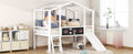 Twin Size Loft Bed With Ladder And Slide, House Bed With Blackboard And Light Strip On The Roof, White White Solid Wood Mdf