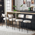 Set Of 4 Modern Teddy Fabric Upholstered Bar Stools Metal Base High Stool Suitable For Kitchen, Dining And Living Room Beige Stylish And Comfortable Island Seating Beige Metal