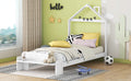 Twin Size Wood Platform Bed With House Shaped Headboard And Footboard Bench,White White Wood