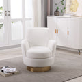 Teddy Swivel Barrel Chair, Swivel Accent Chairs Armchair For Living Room, Reading Chairs For Bedroom Comfy, Round Barrel Chairs With Gold Stainless Steel Base Ivory Ivory Primary Living Space American Design Foam Faux Fur