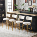Set Of 2 Modern Teddy Fabric Upholstered Bar Stools Metal Base High Stool Suitable For Kitchen, Dining And Living Room Beige Stylish And Comfortable Island Seating Beige Metal