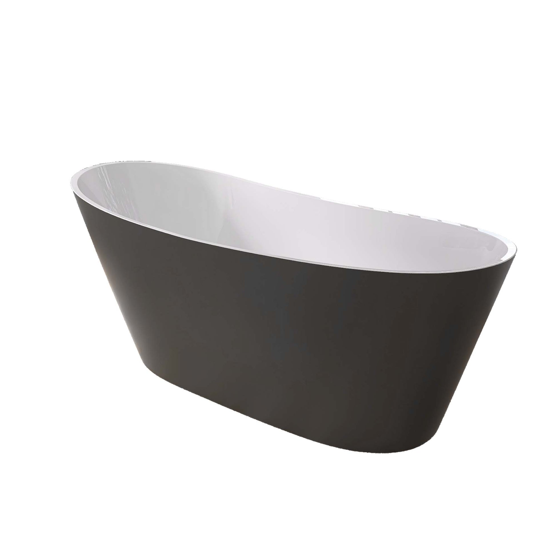 67" Acrylic Freestanding Bathtub Matte Grey Modern Stand Alone Soaking Bathtub, Brushed Nickel Drain And Minimalist Linear Design Overflow Included White Gray Oval Bathroom Freestanding Tubs Matte 61 69 In Contemporary,Modern,Vintage Soaking Center Front