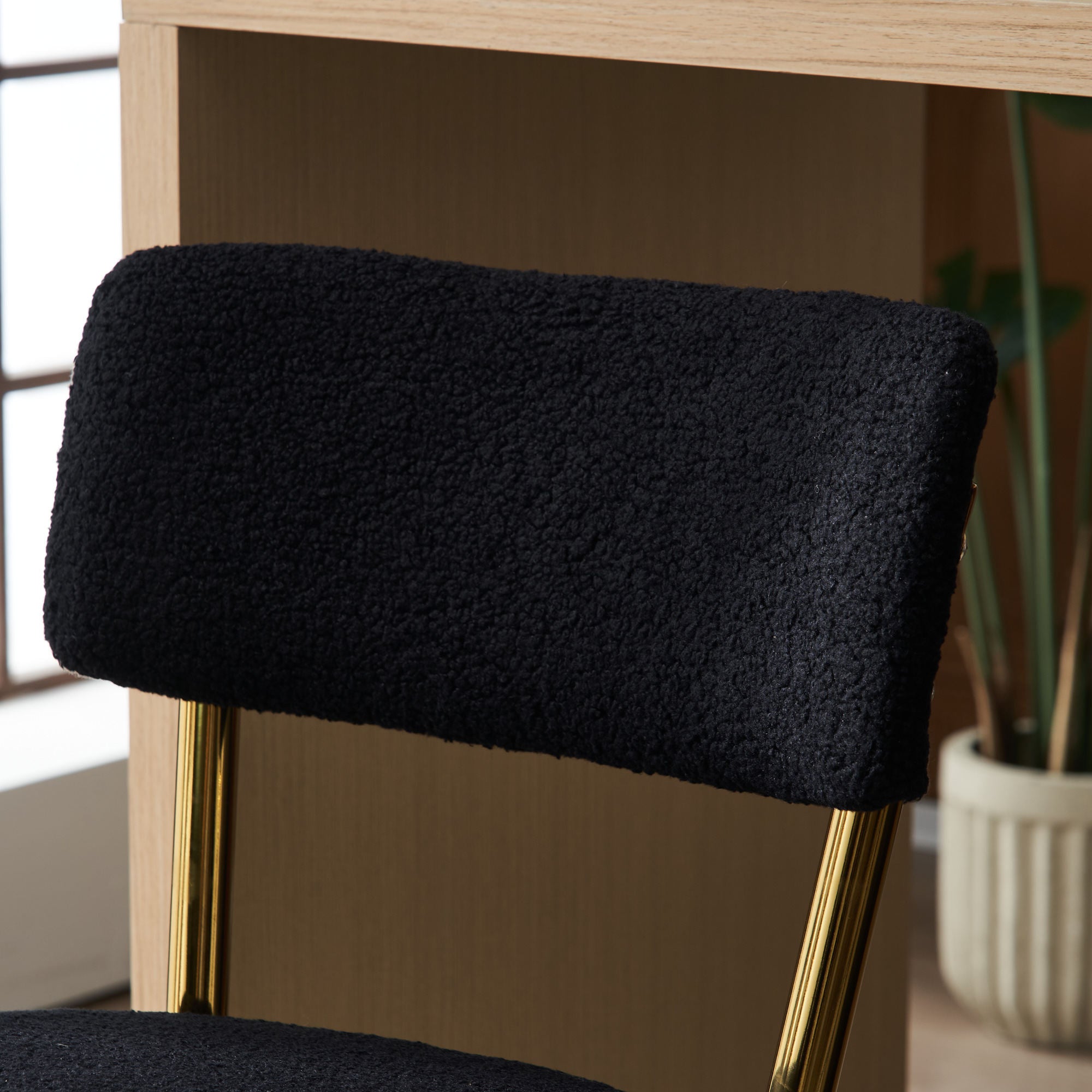 Set of 2 modern teddy fabric upholstered bar stools black-metal