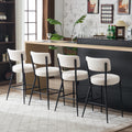 Set Of 4 Modern Teddy Fabric Upholstered Bar Stools Metal Base High Stool Suitable For Kitchen, Dining And Living Room Beige Stylish And Comfortable Island Seating Beige Metal