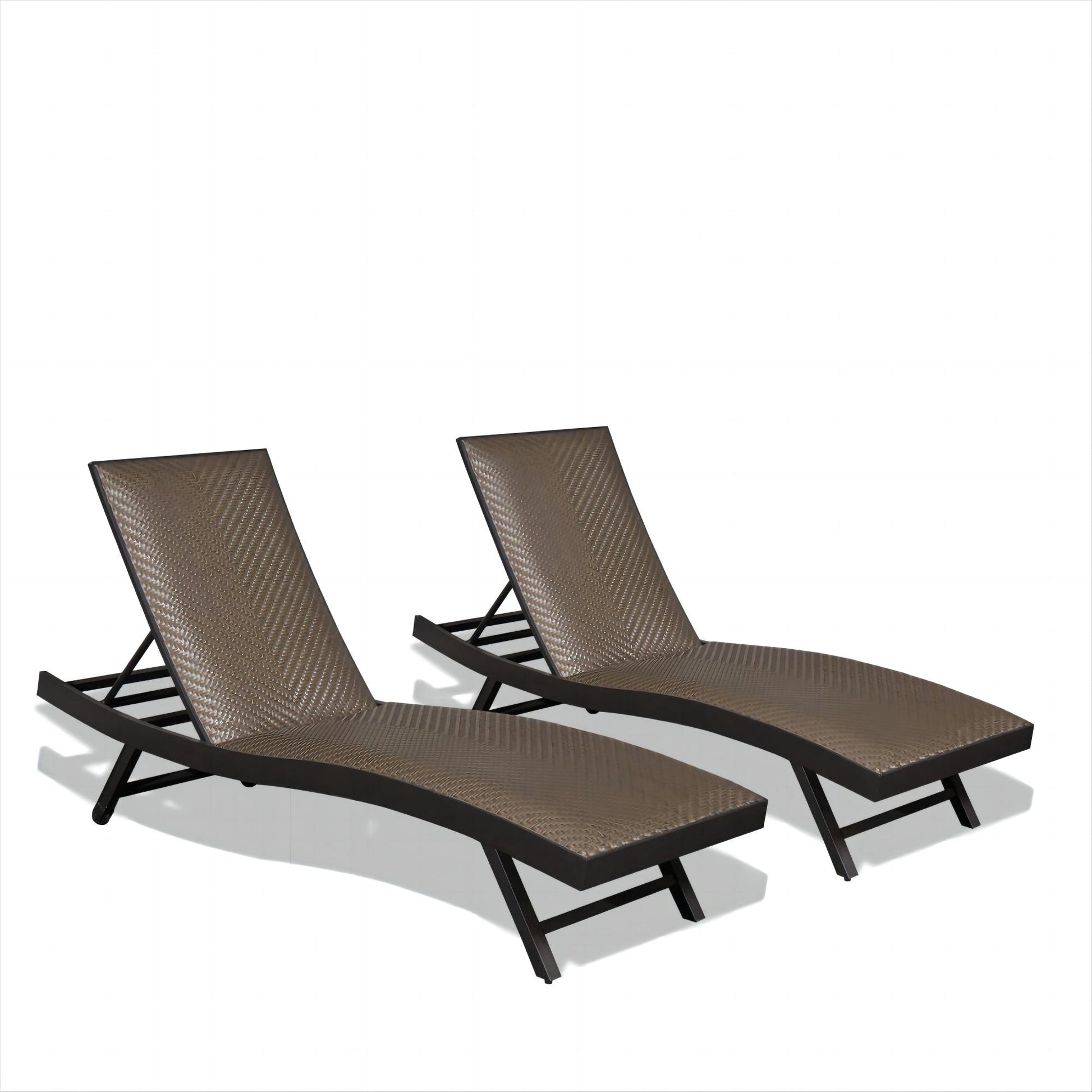 Outdoor Pe Wicker Chaise Lounge Set Of 2 Patio Reclining Chair Furniture Set Beach Pool Adjustable Backrest Recliners Padded With Quick Dry Foam Brown, 2 Lounge Chairs Dark Brown Wicker
