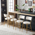Set Of 2 Modern Teddy Fabric Upholstered Bar Stools Metal Base High Stool Suitable For Kitchen, Dining And Living Room Beige Stylish And Comfortable Island Seating Beige Metal