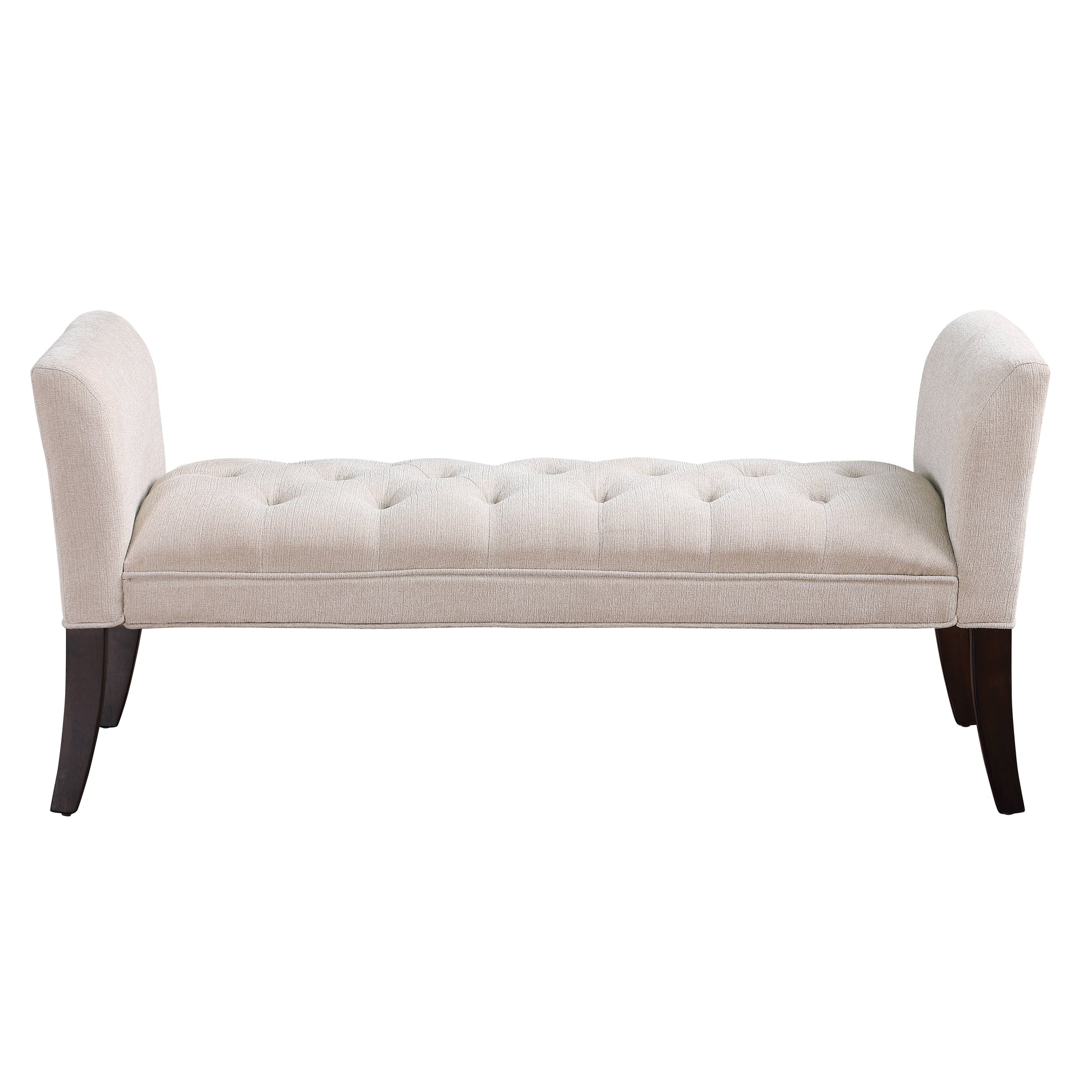 Bed End Bench, Button Tufted Design, Bedroom Entrance Bench With Armrest And Solid Wood Legs, Suitable For Bedroom, Beige Beige Wood Espresso Bedroom Modern Rubberwood Foam Linen Rubber Wood