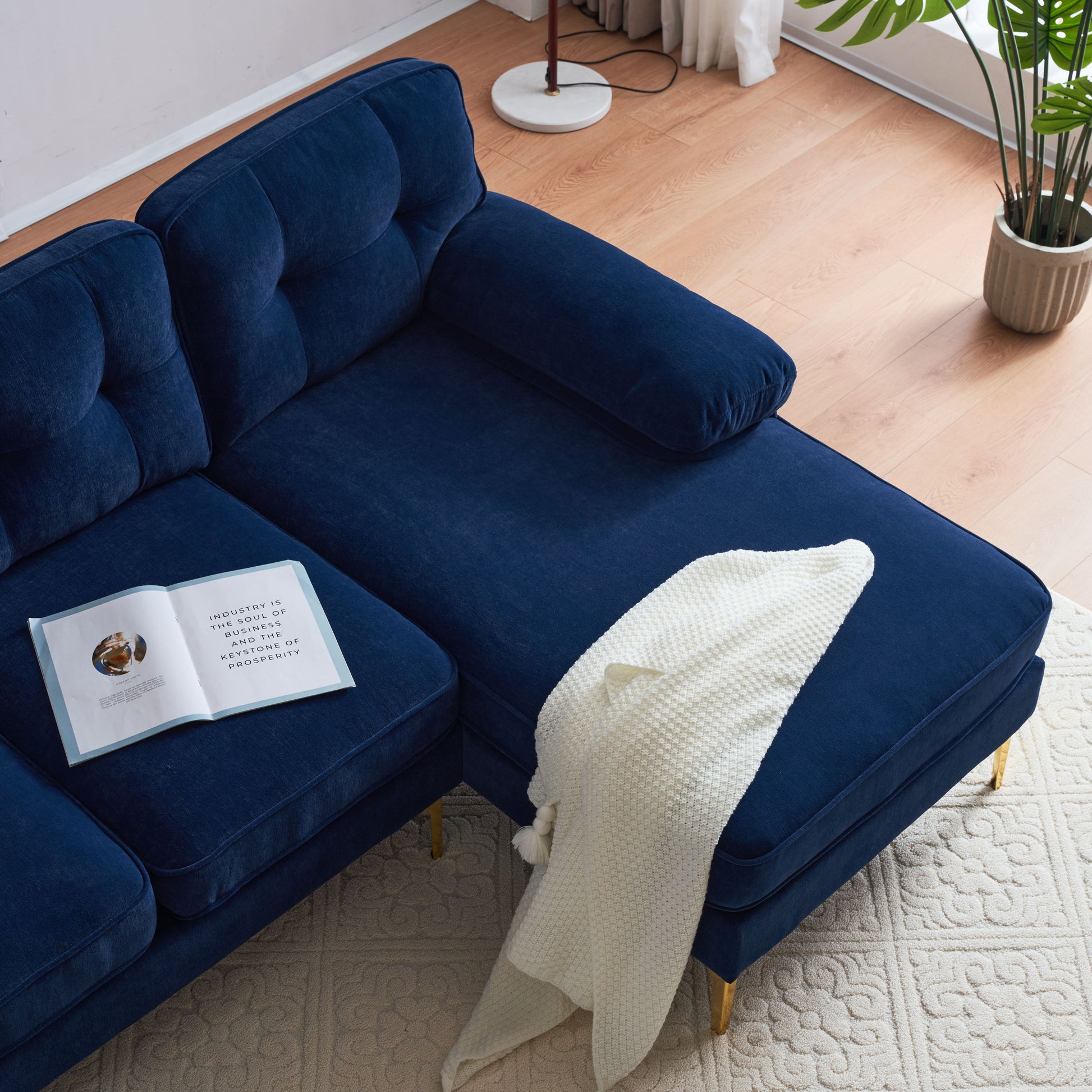 83" Modern Sectional Sofas Couches Velvet L Shaped Couches For Living Room, Bedroom, Blue Blue Foam Velvet