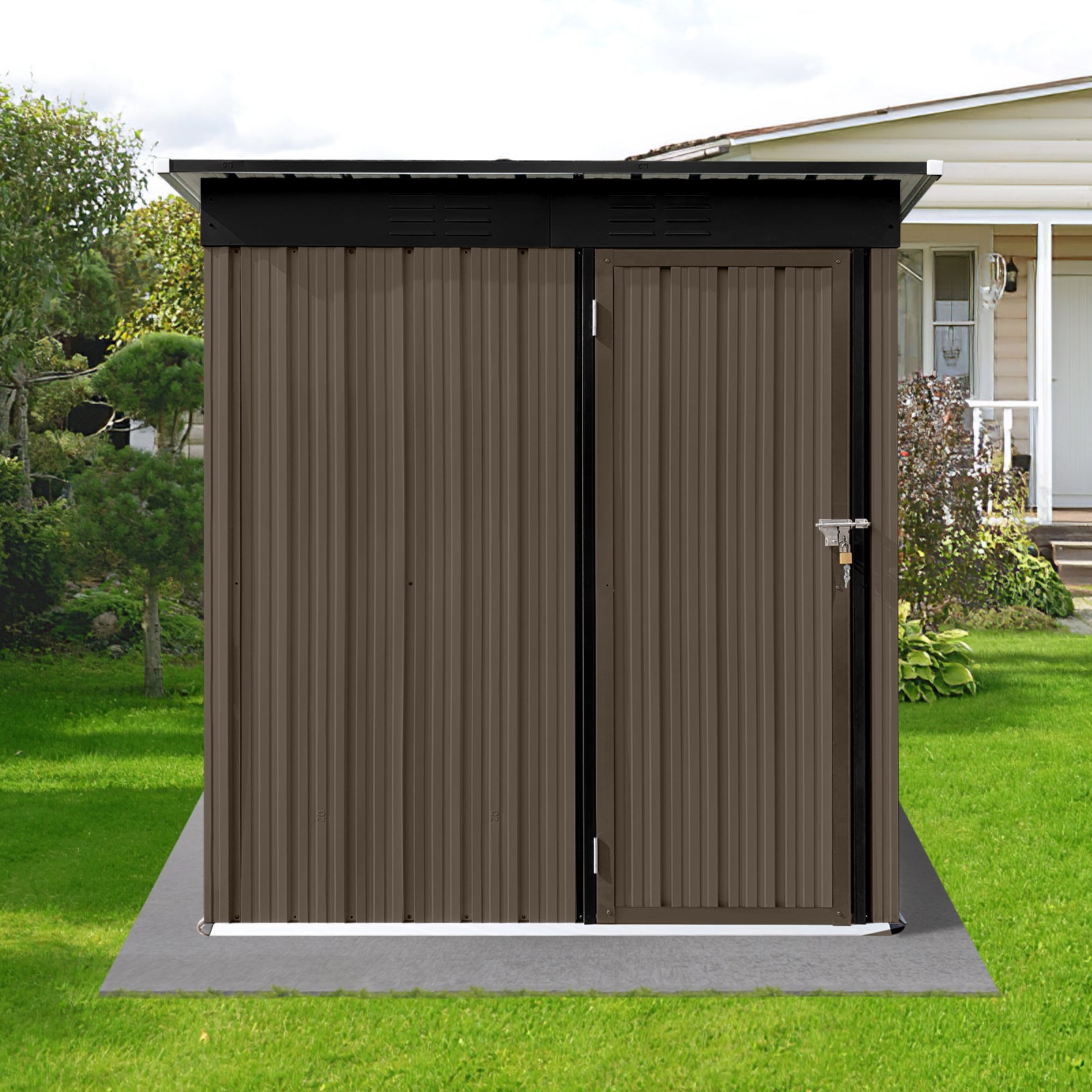 Metal Garden Sheds 5Ft 4Ft Outdoor Brown Black -