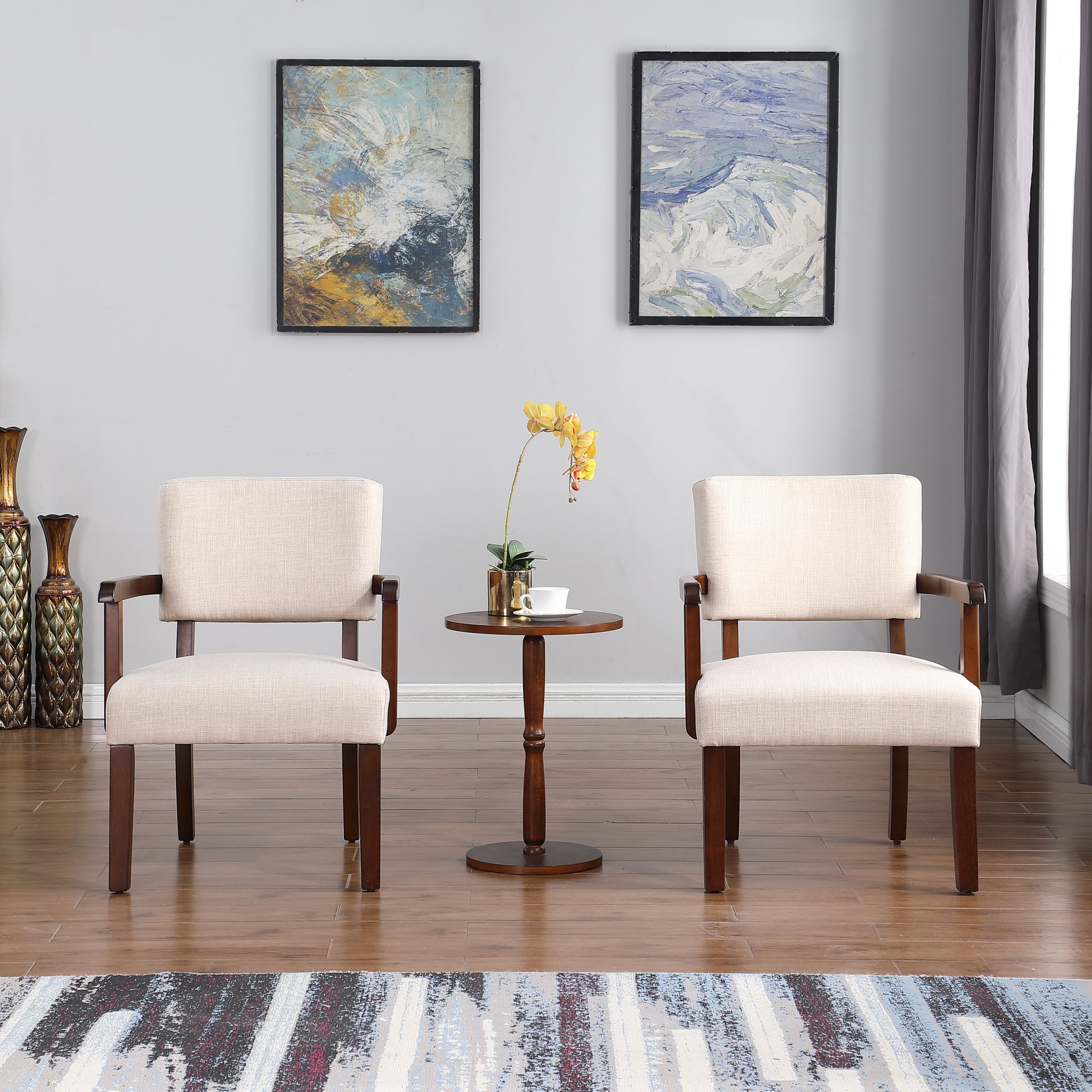 Fabric Accent Chair Set Of 2 With Round Wood Table, Decorative Slipper Chair Brown Espresso Primary Living Space Contemporary,Mid Century Modern,Modern Rubberwood Foam Rubber Wood