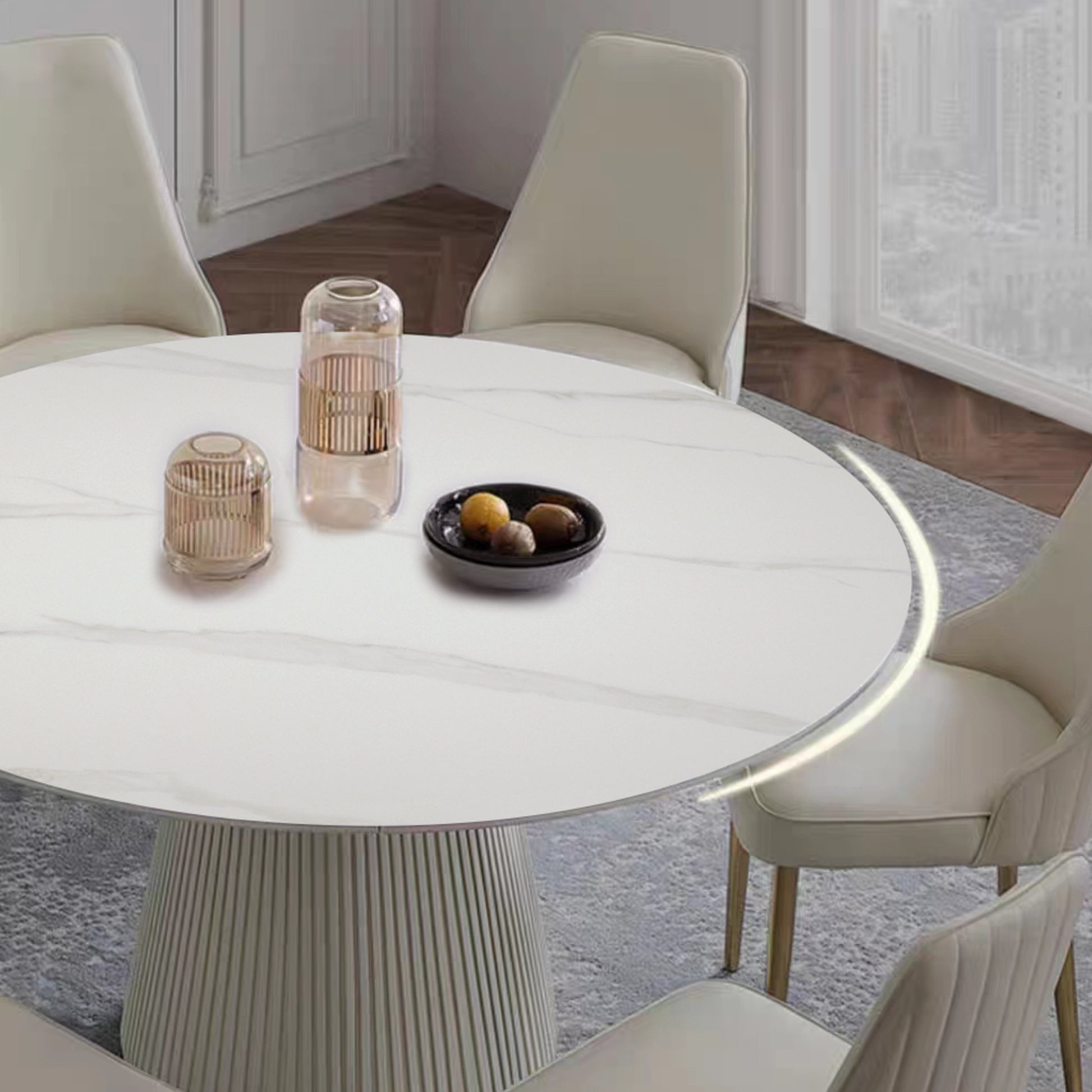 53 Inch Sintered Stone Carrara White Dining Table With 6Pcs Chairs White Dining Room American Design Sintered Stone