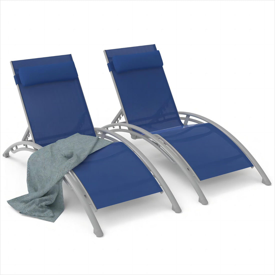 Outdoor Chaise Lounge Set Of 2 Patio Recliner Chairs With Adjustable Backrest And Removable Pillow For Indoor&Outdoor Beach Pool Sunbathing Lawn Blue,2 Lounge Chair Blue Aluminium