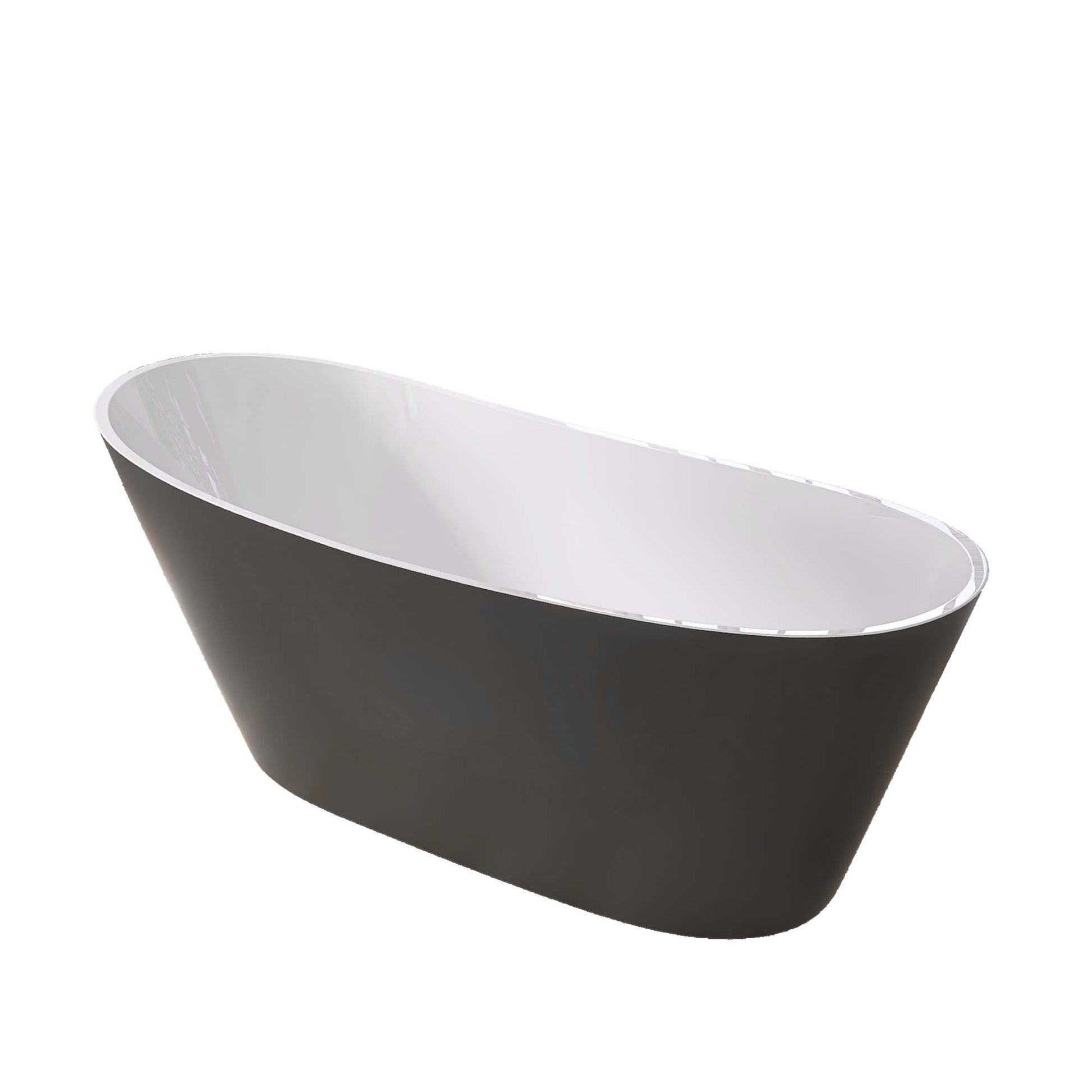 67" Acrylic Freestanding Bathtub Matte Grey Modern Stand Alone Soaking Bathtub, Brushed Nickel Drain And Minimalist Linear Design Overflow Included White Gray Oval Bathroom Freestanding Tubs Matte 61 69 In Contemporary,Modern,Vintage Soaking Center Front