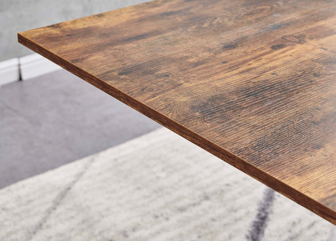 Rectangle Mdf Dining Table, Printed Walnut Table Top And Black Metal Base Walnut Mdf