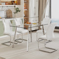 Glass Dining Table, Dining Chair Set, 4 White Dining Chairs And 1 Dining Table Table Measures 51