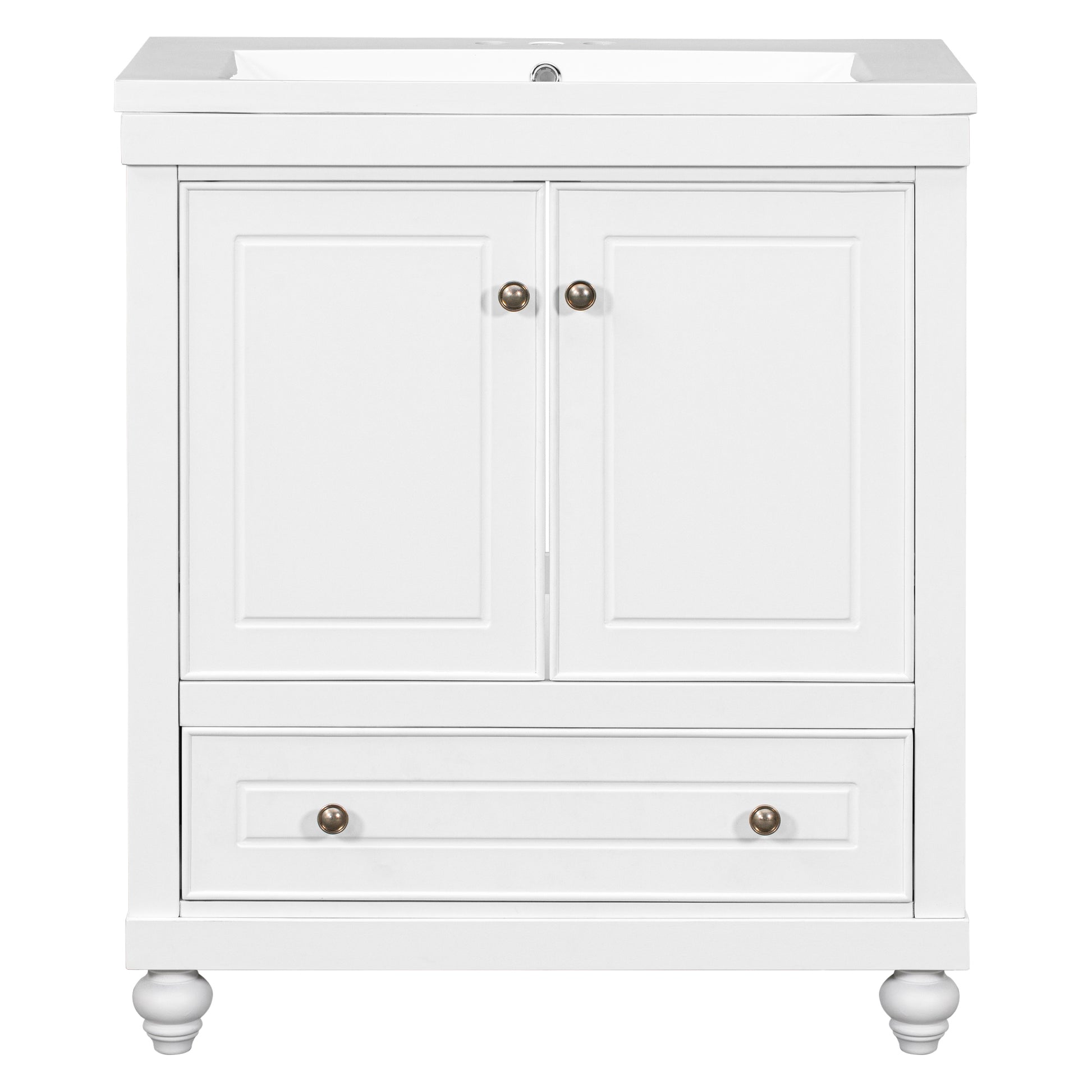 30" Bathroom Vanity With Sink, Combo, Cabinet With Doors And Drawer, Solid Frame And Mdf Board, White White Solid Wood Mdf