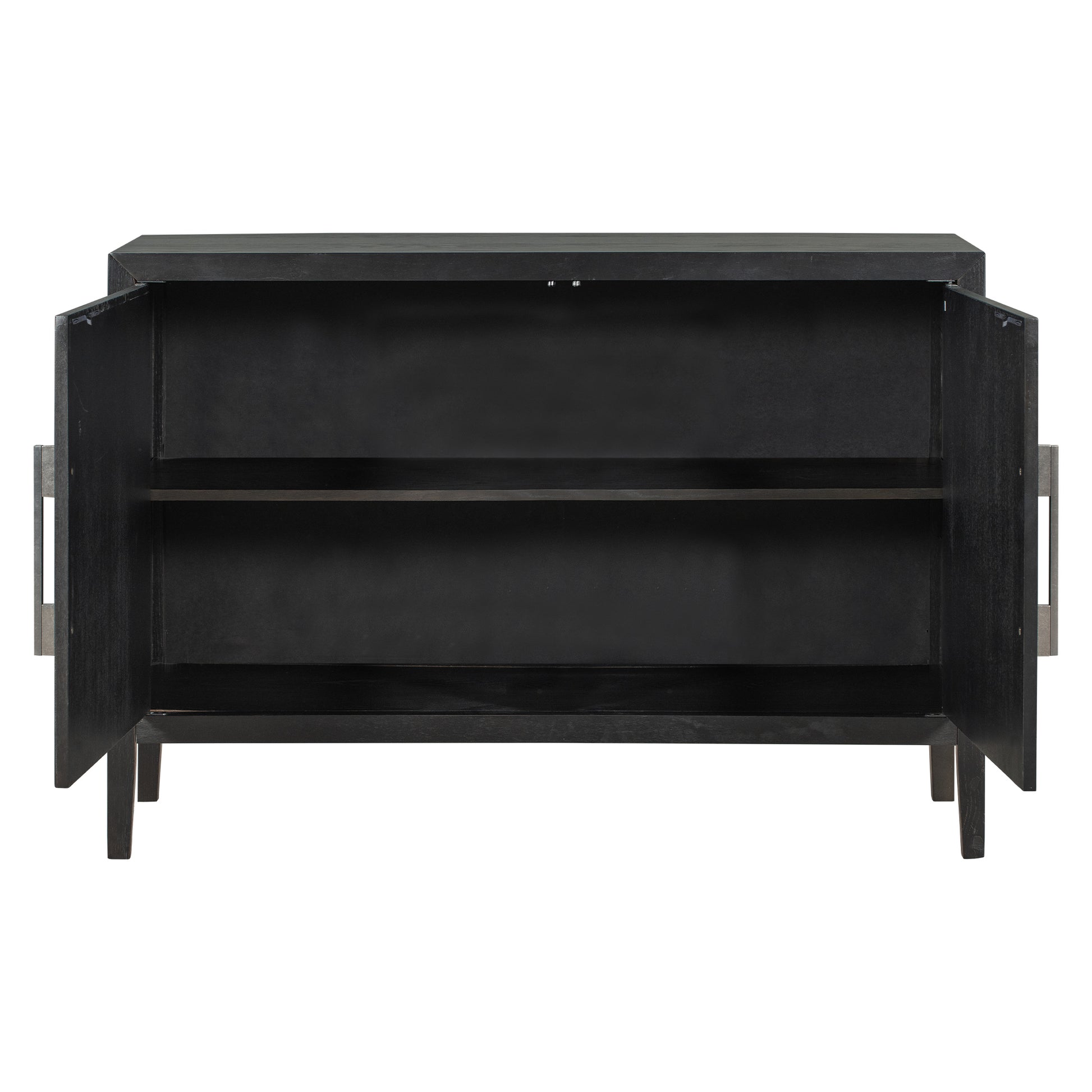 Storage Cabinet Sideboard Wooden Cabinet With 2 Metal Handles And 2 Doors For Hallway, Entryway, Living Room Black Mdf