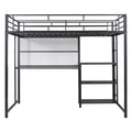 Full Size Loft Bed With Desk And Whiteboard, Metal Loft Bed With 3 Shelves And Ladder, Black Black Steel